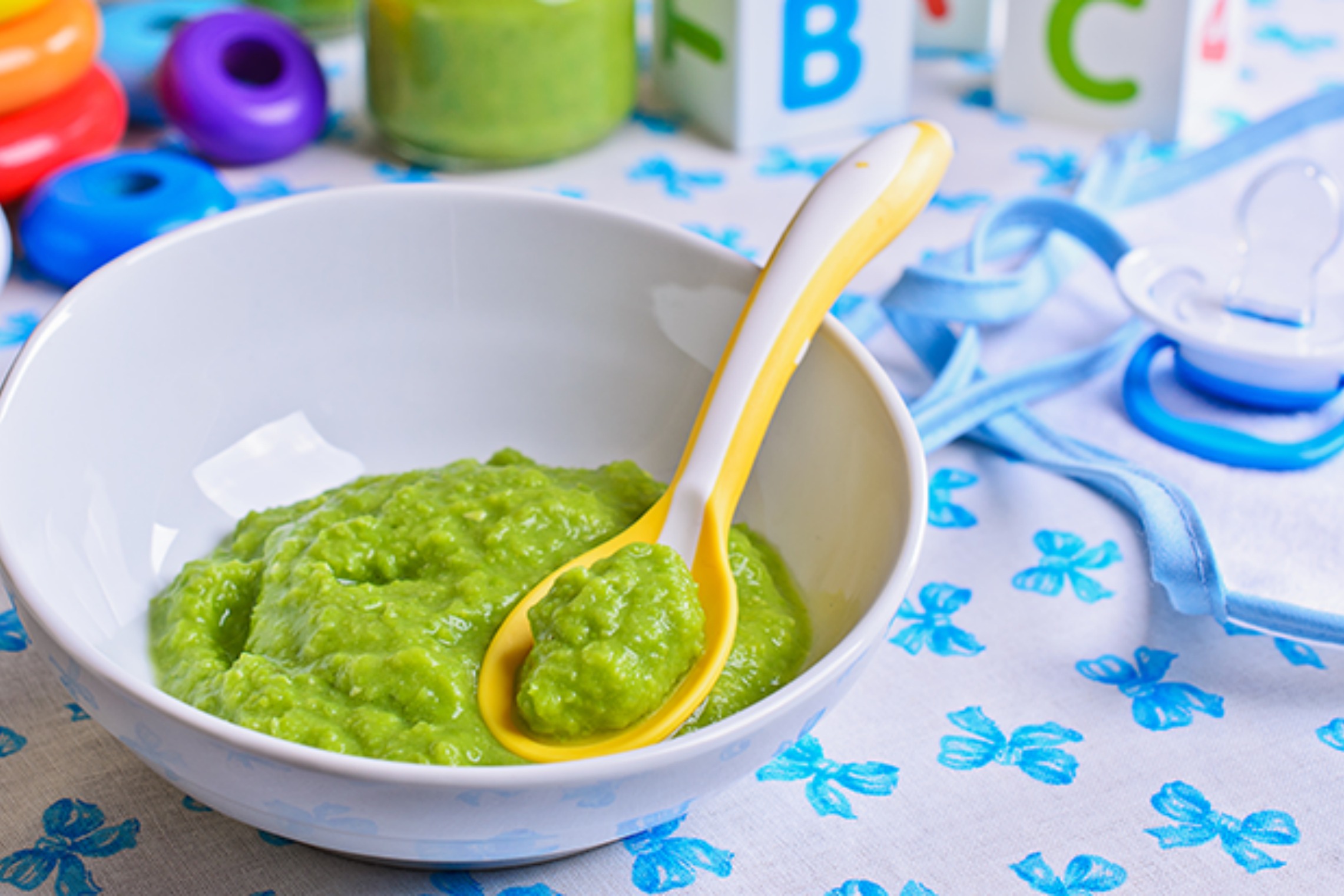 Image of green homemade baby food in a bowl
