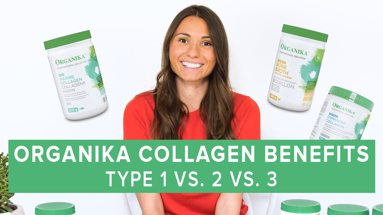 Person in between collagen supplements with the title of the blog post at the bottom of the image