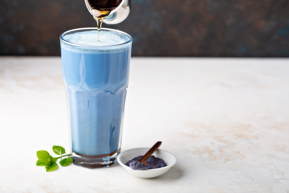 Tall Glass of Blue Butterfly Pea latte