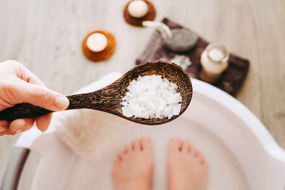 Magnesium being put into a foot bath