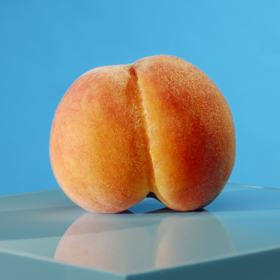 peach on blue background