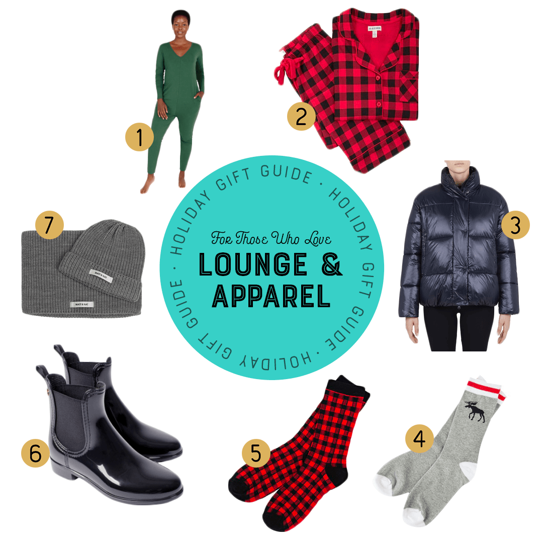 cozy holiday lounge wear items on a white background