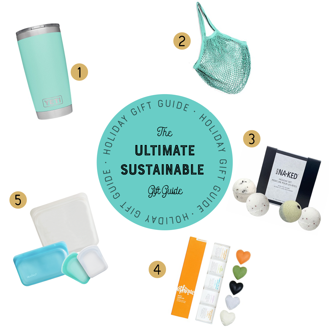 sustainable products on white background