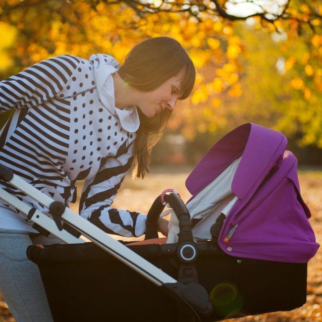 mom and baby stroller