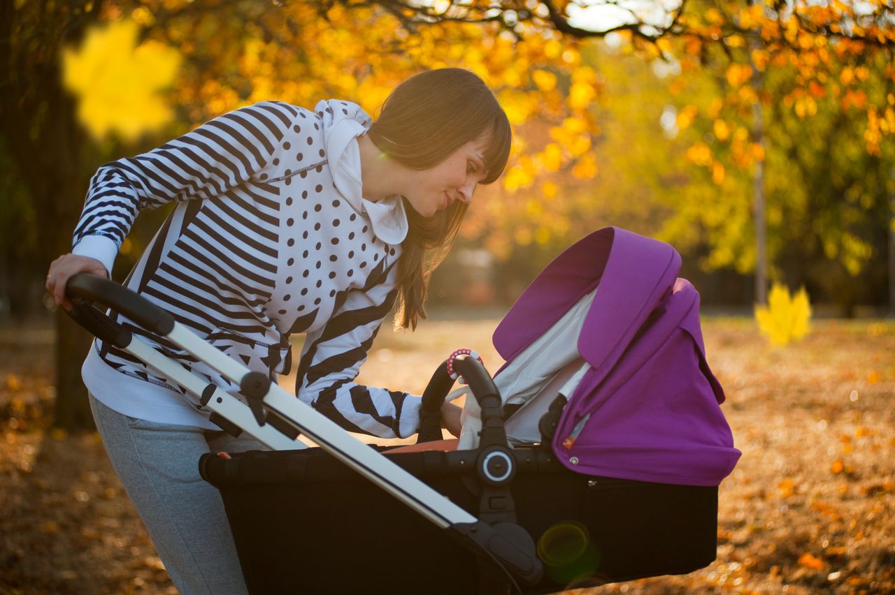 mom and baby stroller